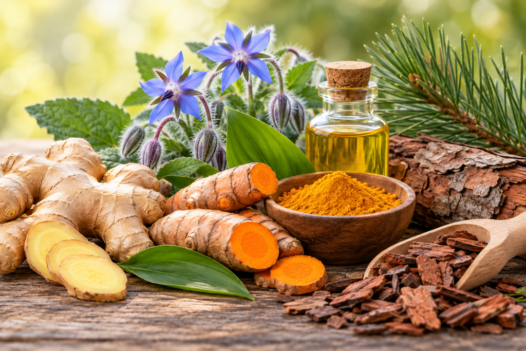 PLANTAS PARA LA SALUD ARTICULAR: BENEFICIOS DEL JENGIBRE, LA CÚRCUMA Y EL PINO MARÍTIMO